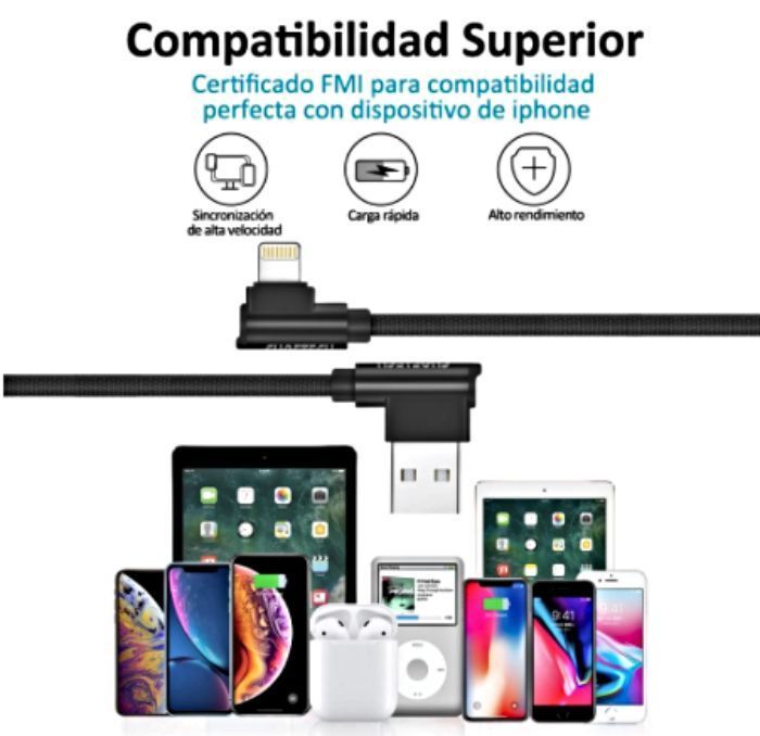 Cable USB a Lightning 1.2 Mt Carga Rápida Para iPhone-1