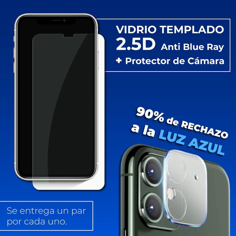 Pack x2 Vidrio Templado Plano Anti Blue Ray 2.5d + Protector de Cámara Iphone 11 Iphone 12-1