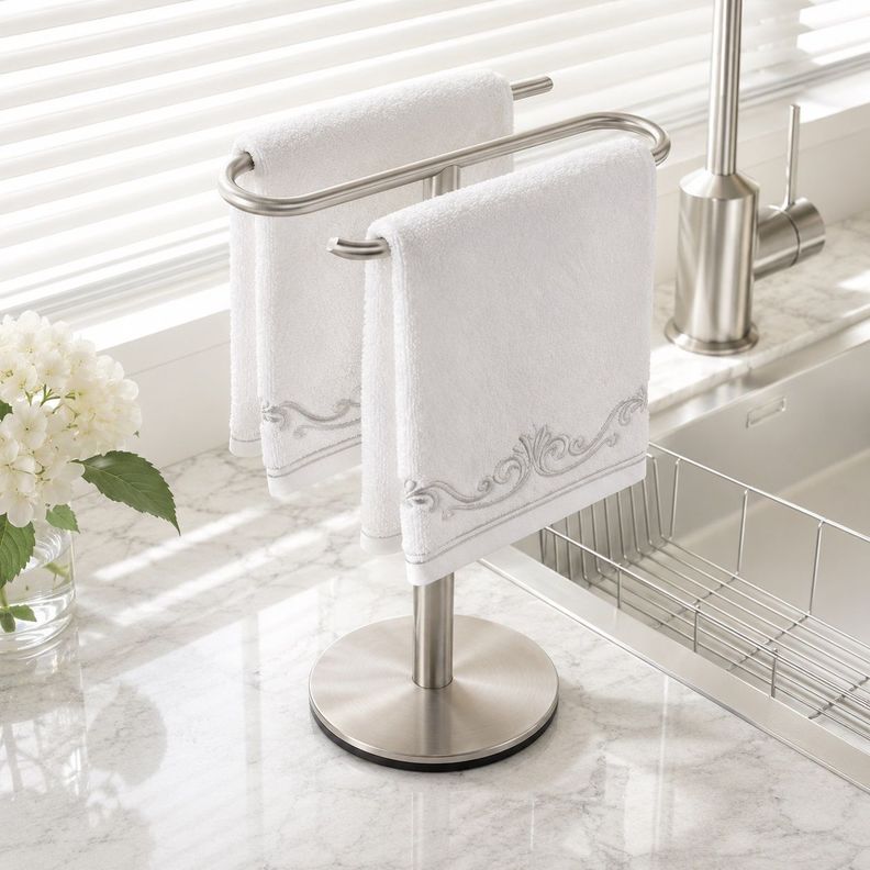 Atril Porta Toallas de Mesa Doble Acero Inoxidable