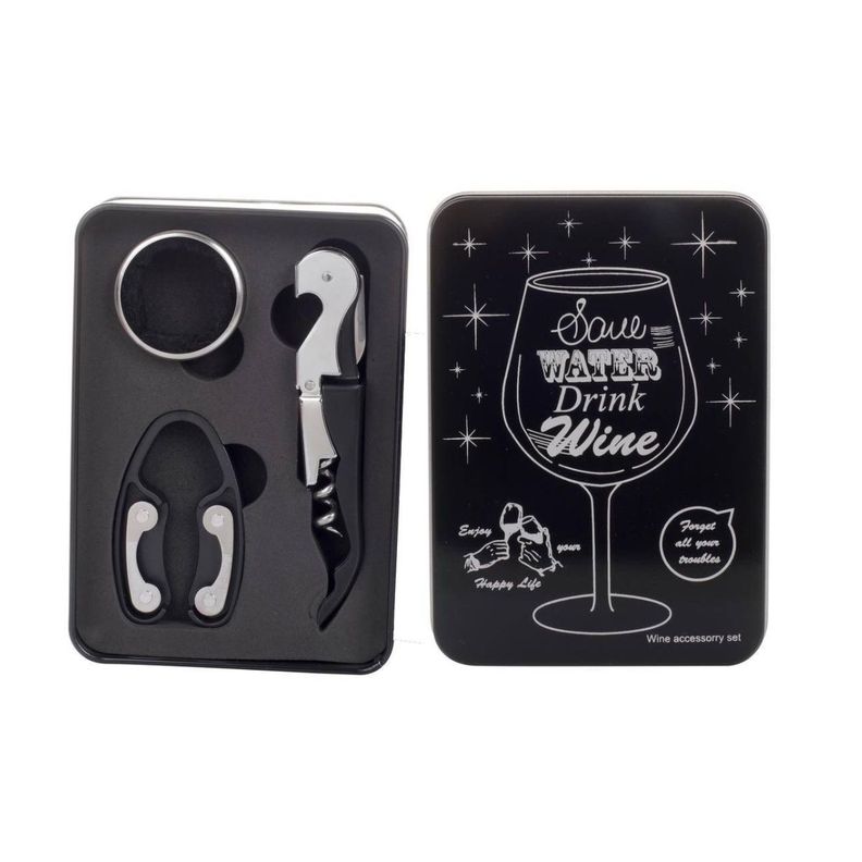 Caja Metálica 3 Accesorios Sommelier Vino Black-0