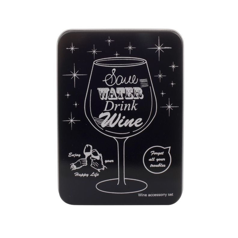 Caja Metálica 3 Accesorios Sommelier Vino Black-1
