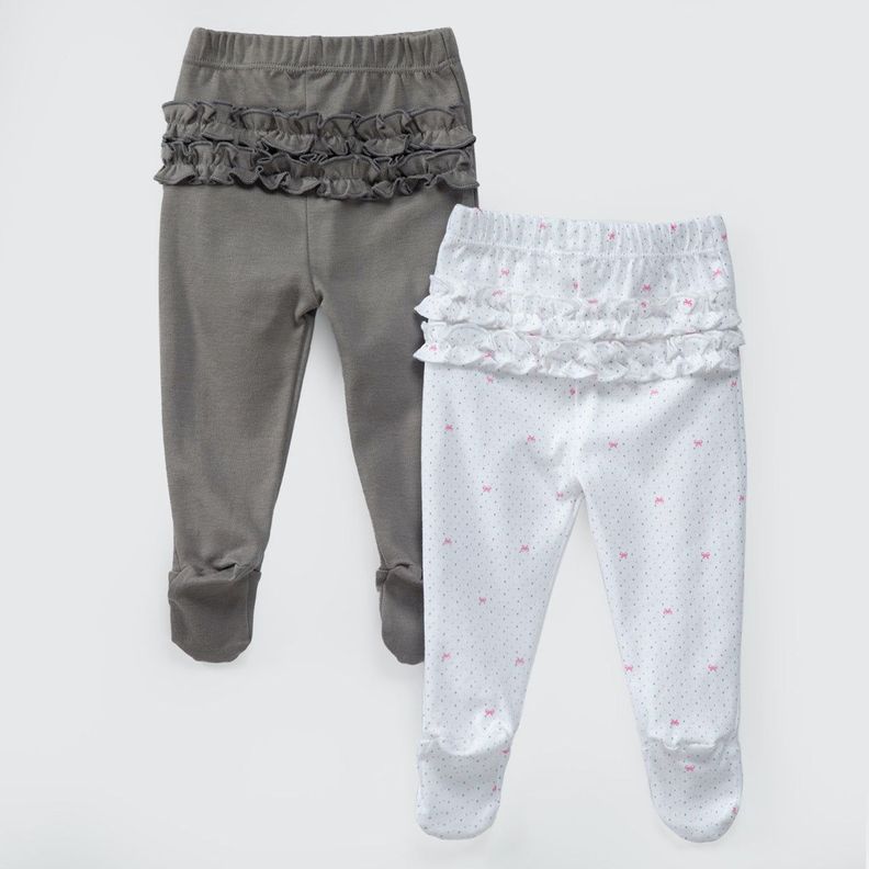 PACK PANTALONES BLANCO GRIS CINTA ROSA ALGODÓN PERUANO-0