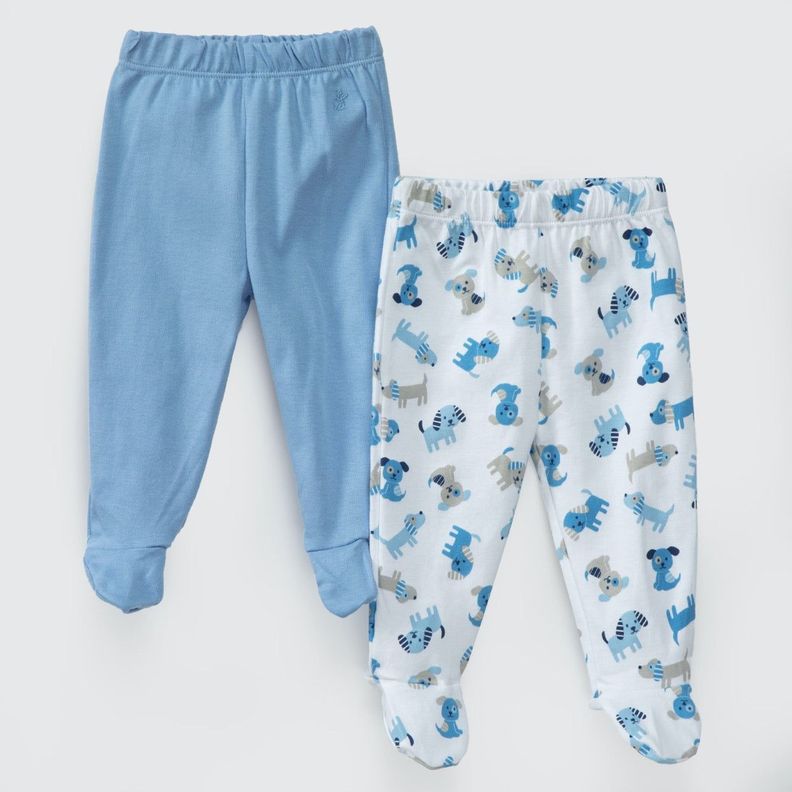 PACK PANTALONES BLANCO CELESTE PERRITOS ALGODÓN PERUANO-0