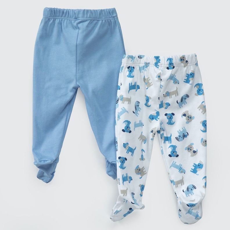 PACK PANTALONES BLANCO CELESTE PERRITOS ALGODÓN PERUANO-1