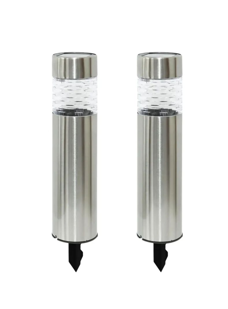 Pack 2 Estacas Solares Ip44 Luz Fria Plateado