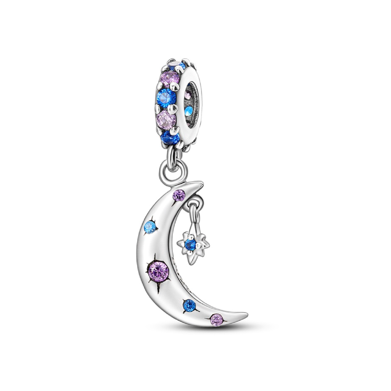 Charm Media Luna Y Estrella Circones Plata 925 Silver Heart-0