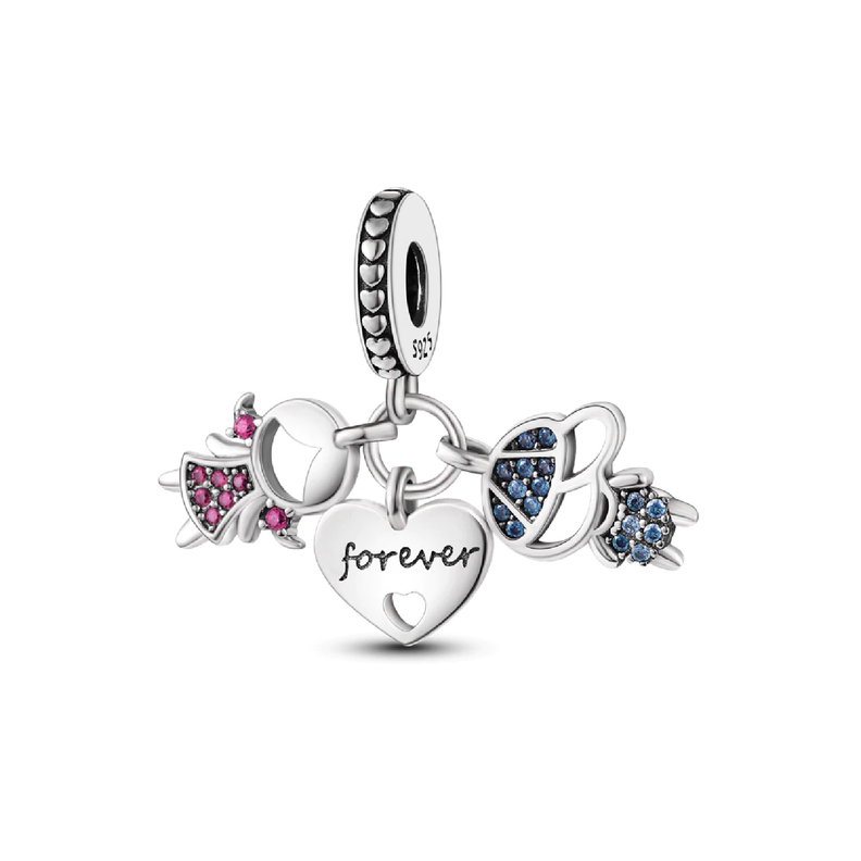 Charm Pareja Y Corazón De Amor En Plata 925 Silver Heart-0