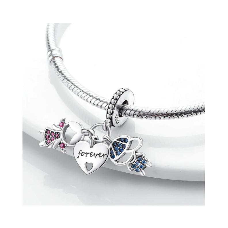 Charm Pareja Y Corazón De Amor En Plata 925 Silver Heart-1