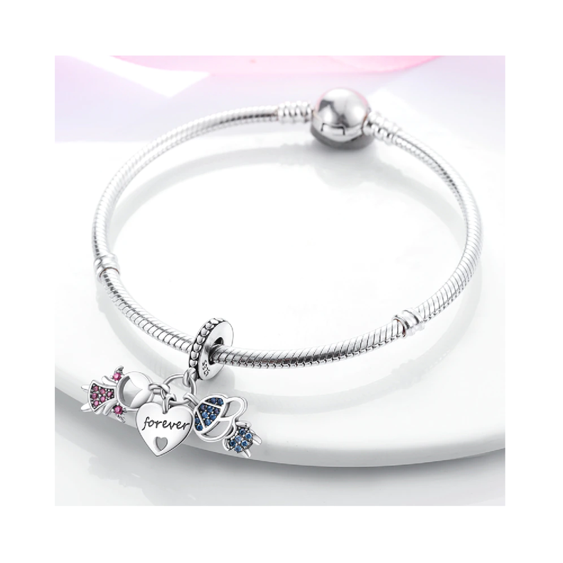 Charm Pareja Y Corazón De Amor En Plata 925 Silver Heart-2