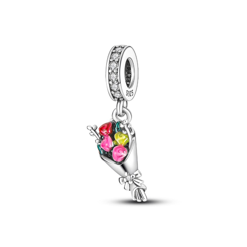 Charm Ramo De Rosas Colorido Circones Plata 925 Silver Heart-0