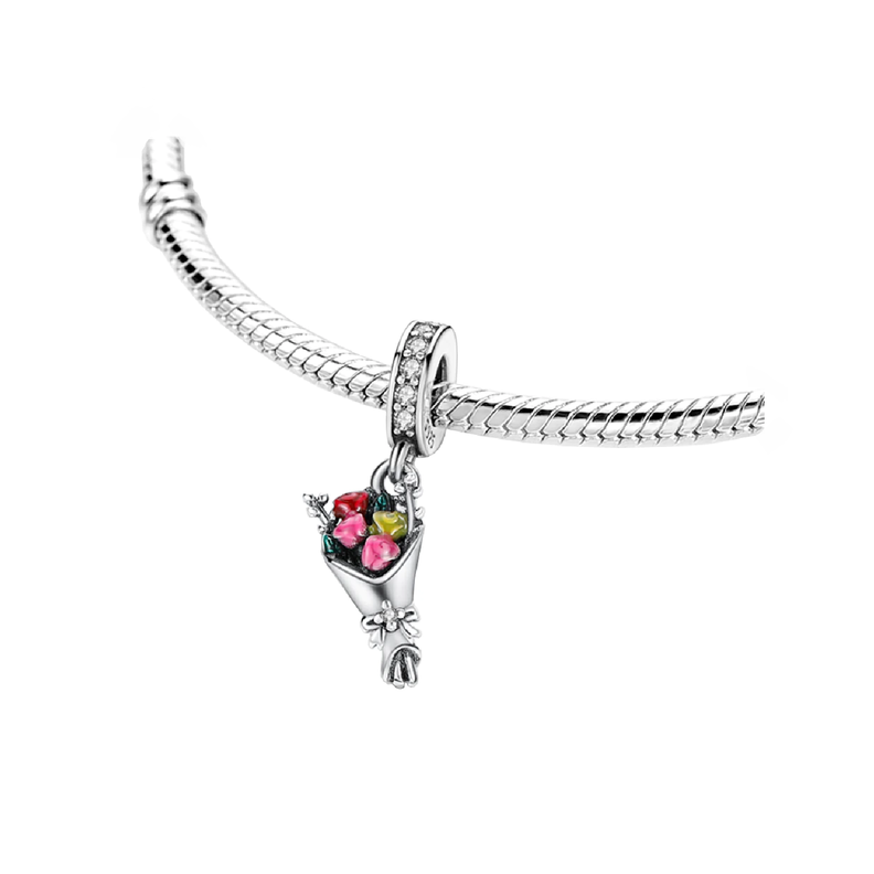Charm Ramo De Rosas Colorido Circones Plata 925 Silver Heart-1