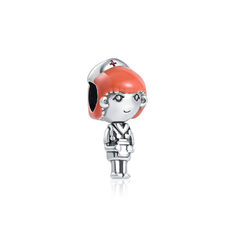 Charm Enfermera Sonriente En Plata 925 Silver Heart-0