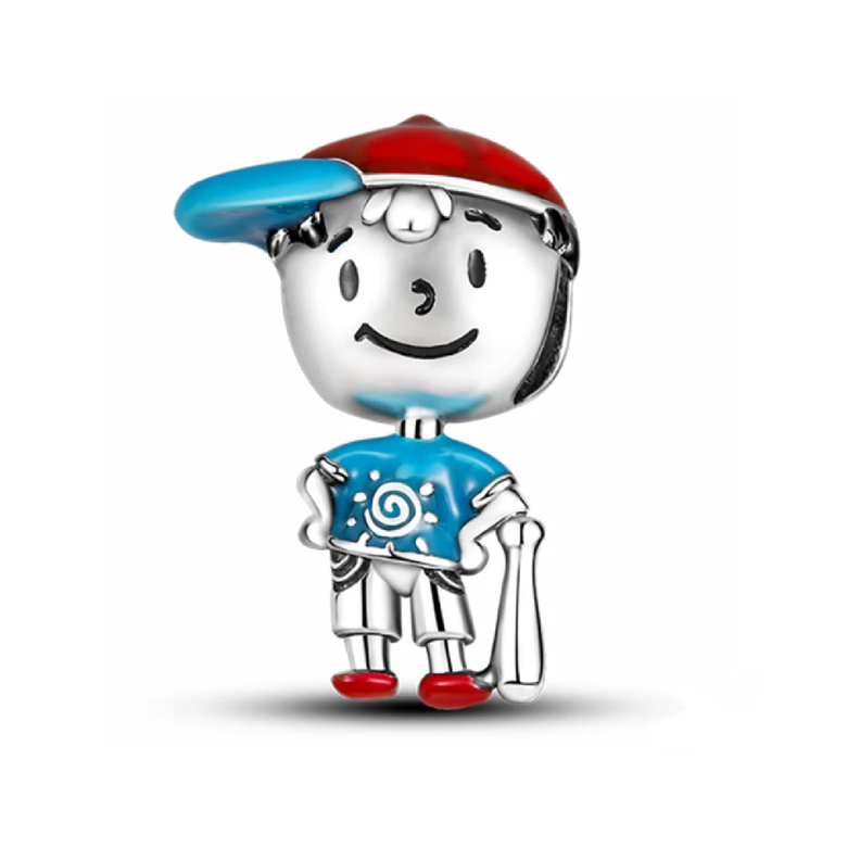 Charm Niño Beisbolista Sonriente En Plata 925 Silver Heart-0
