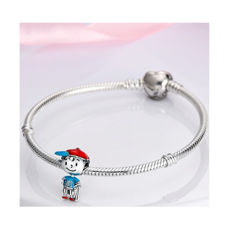 Charm Niño Beisbolista Sonriente En Plata 925 Silver Heart-1