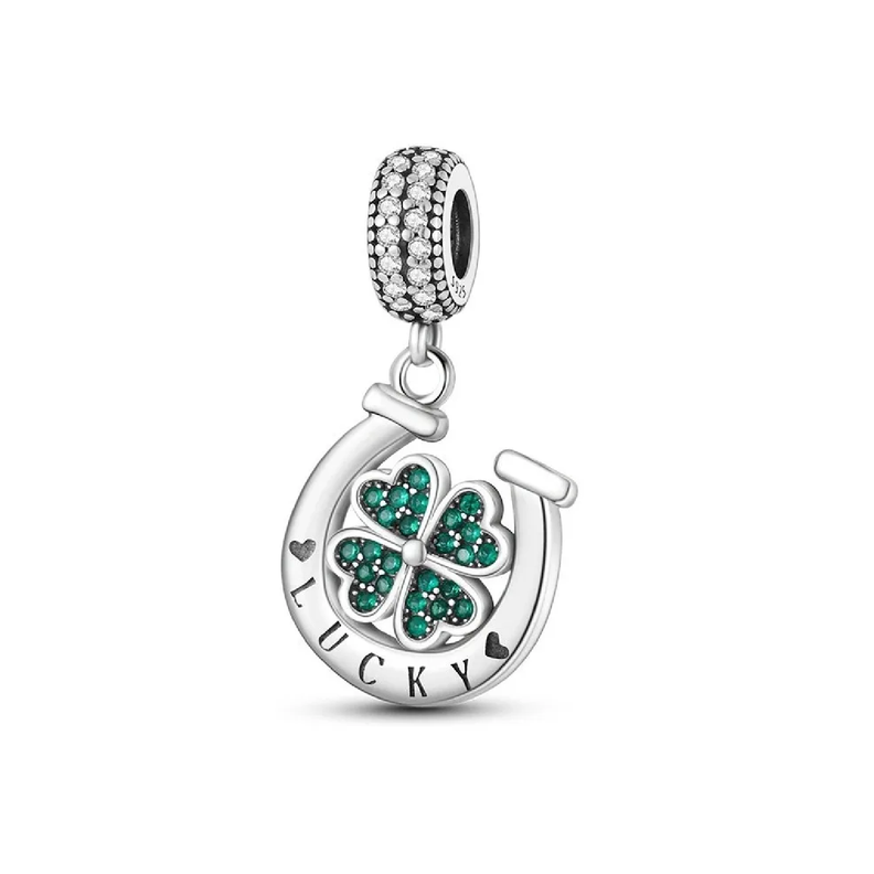 Charm Herradura Y Trébol De La Suerte Plata 925 Silver Heart-0