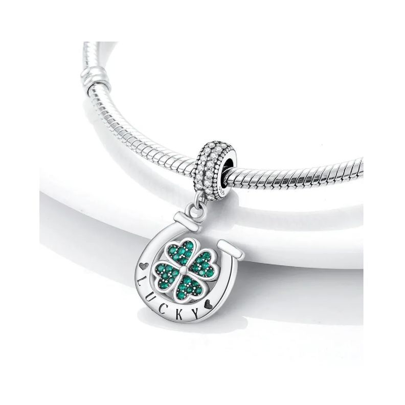 Charm Herradura Y Trébol De La Suerte Plata 925 Silver Heart-1