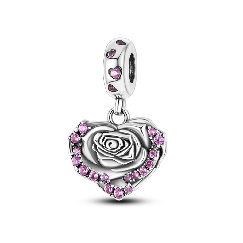 Charm Corazón De Rosa Y Circones En Plata 925 Silver Heart-0