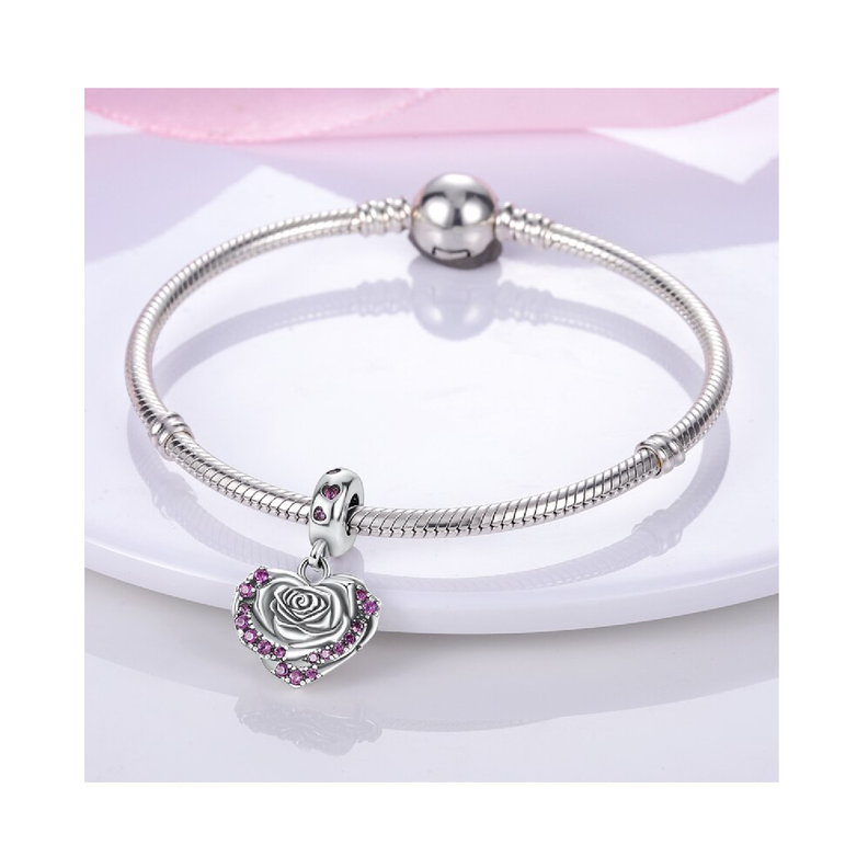 Charm Corazón De Rosa Y Circones En Plata 925 Silver Heart-3