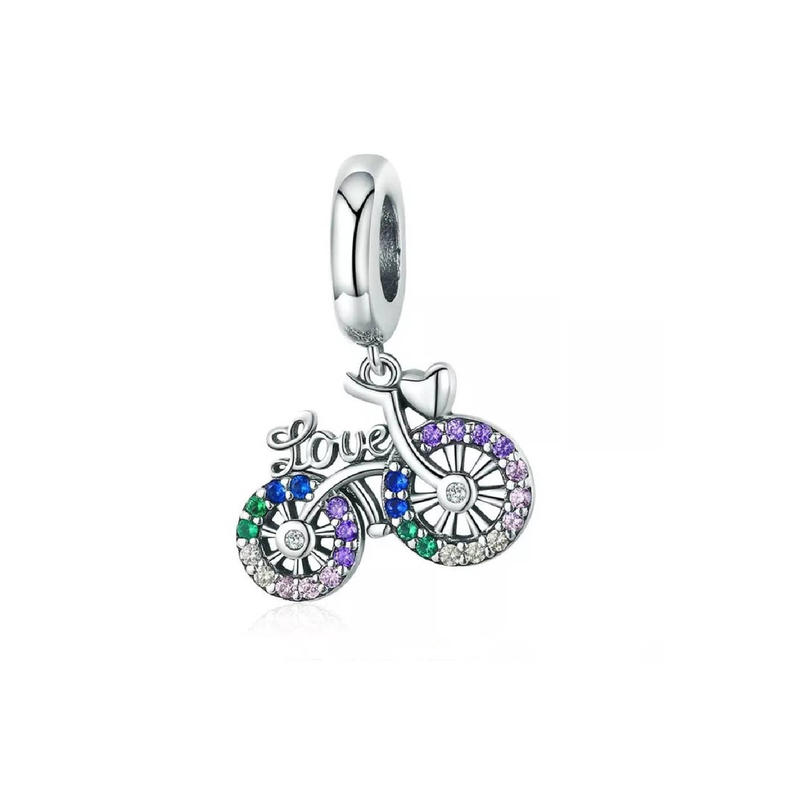 Charm Bicicleta Y Corazón De Amor En Plata 925 Silver Heart-0