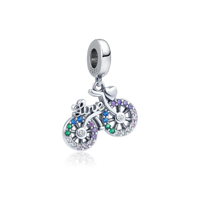 Charm Bicicleta Y Corazón De Amor En Plata 925 Silver Heart-1