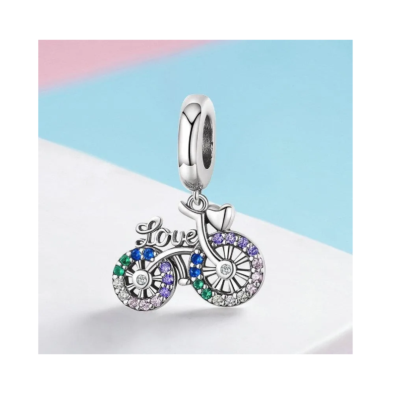 Charm Bicicleta Y Corazón De Amor En Plata 925 Silver Heart-2