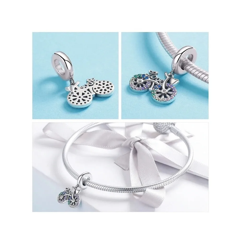 Charm Bicicleta Y Corazón De Amor En Plata 925 Silver Heart-3