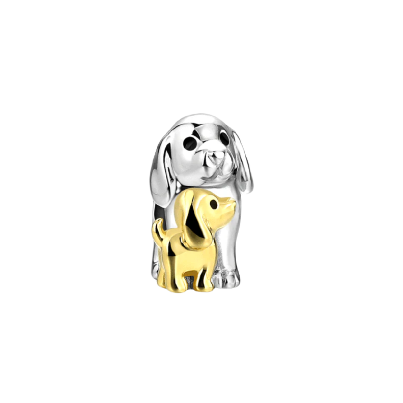Charm Perrita Y Cachorro Dorado En Plata 925 Silver Heart-0