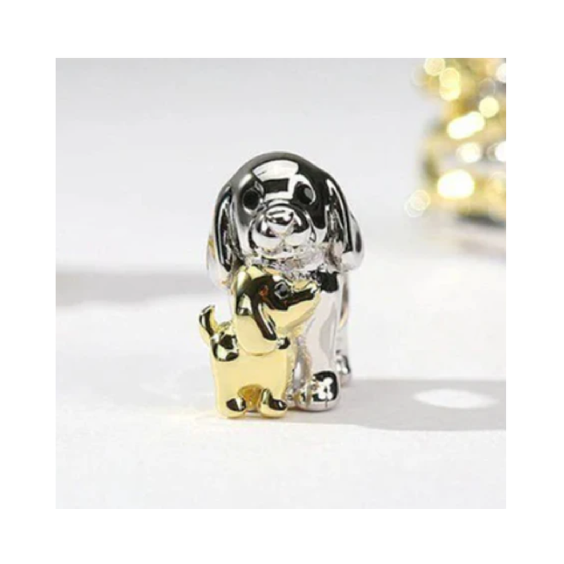 Charm Perrita Y Cachorro Dorado En Plata 925 Silver Heart-1