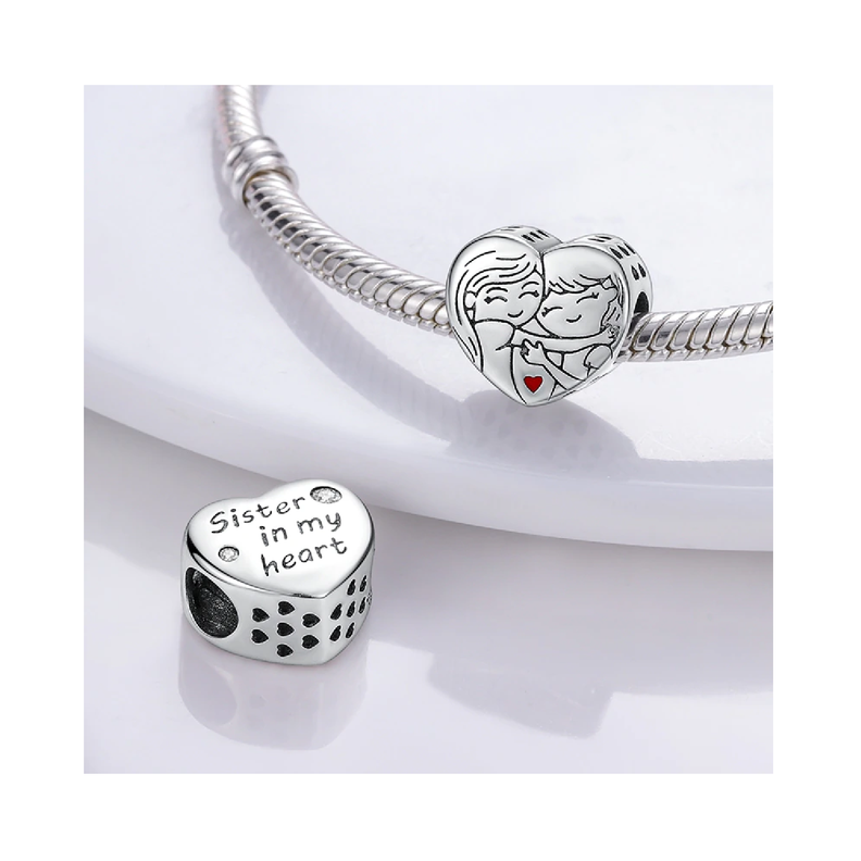 Charm Corazón Amor De Hermanas En Plata 925 Silver Heart-1