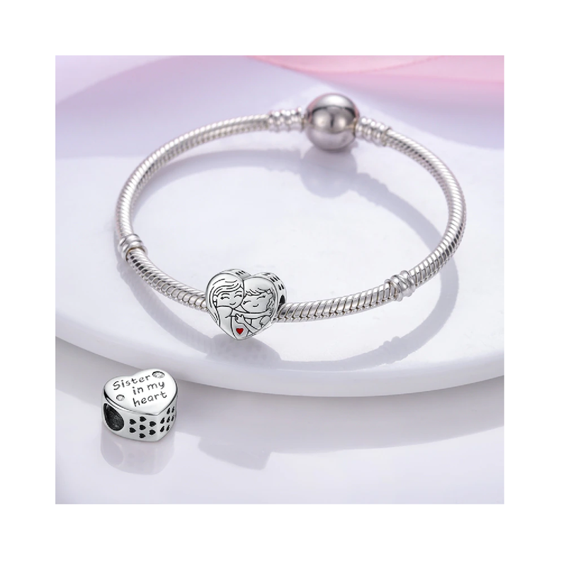Charm Corazón Amor De Hermanas En Plata 925 Silver Heart-2