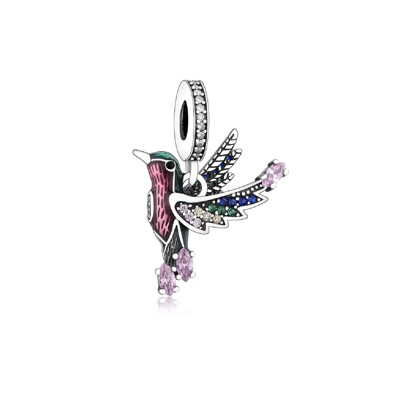 Charm Colibrí Picaflor Mágico En Plata 925 Silver Heart-0