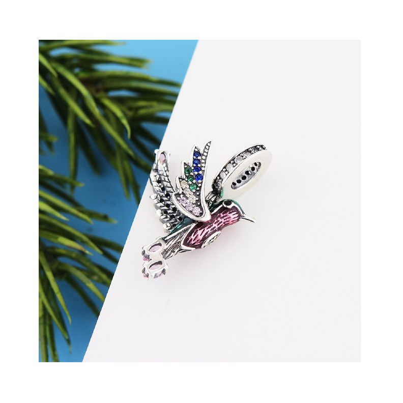 Charm Colibrí Picaflor Mágico En Plata 925 Silver Heart-1