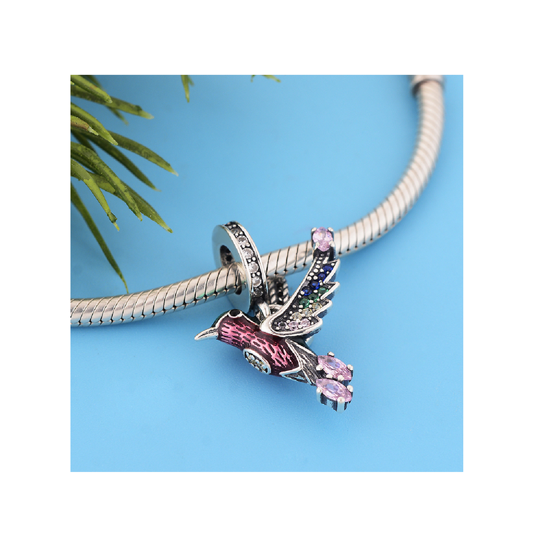 Charm Colibrí Picaflor Mágico En Plata 925 Silver Heart-2