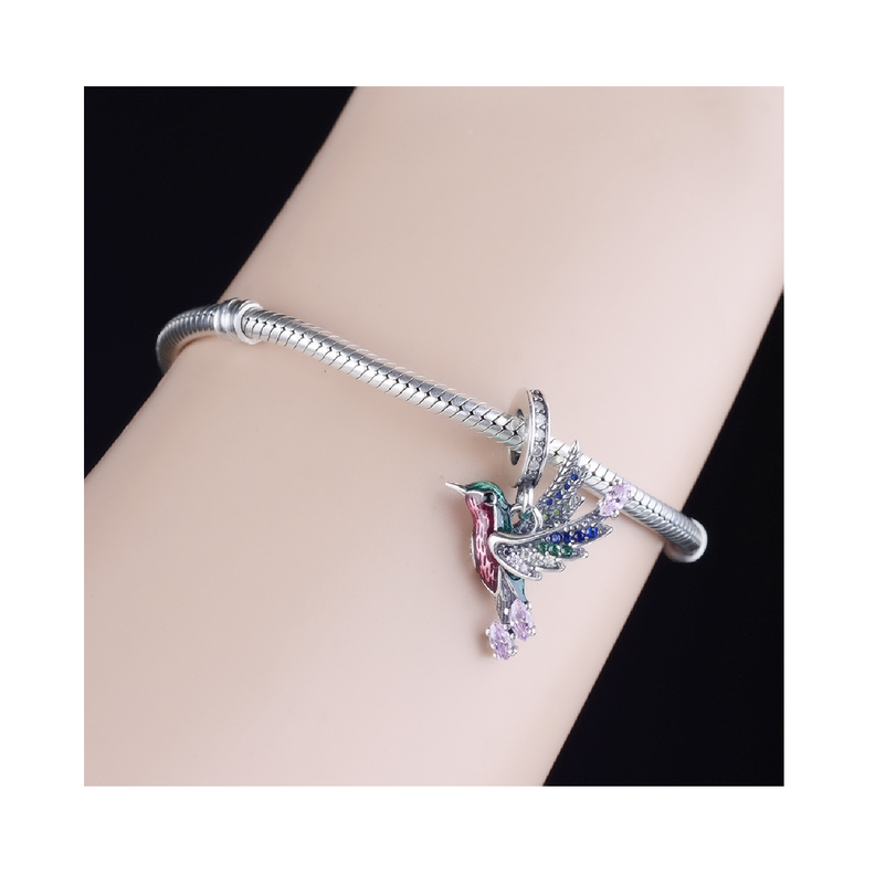 Charm Colibrí Picaflor Mágico En Plata 925 Silver Heart-3