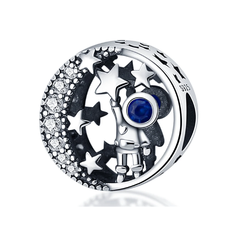 Charm Astronauta Y Estrellas En Plata 925 Silver Heart-0