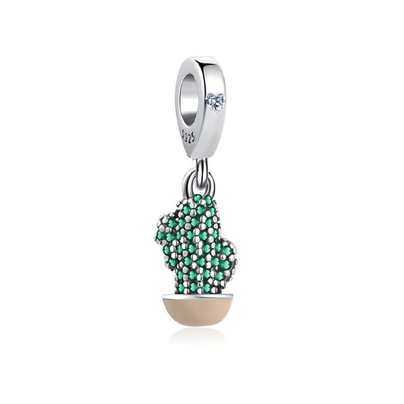 Charm Cactus Y Circones Verdes En Plata 925 Silver Heart-0