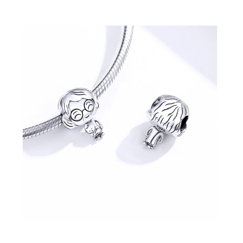 Charm Abuela Sonriente Y Gatito En Plata 925 Silver Heart-1