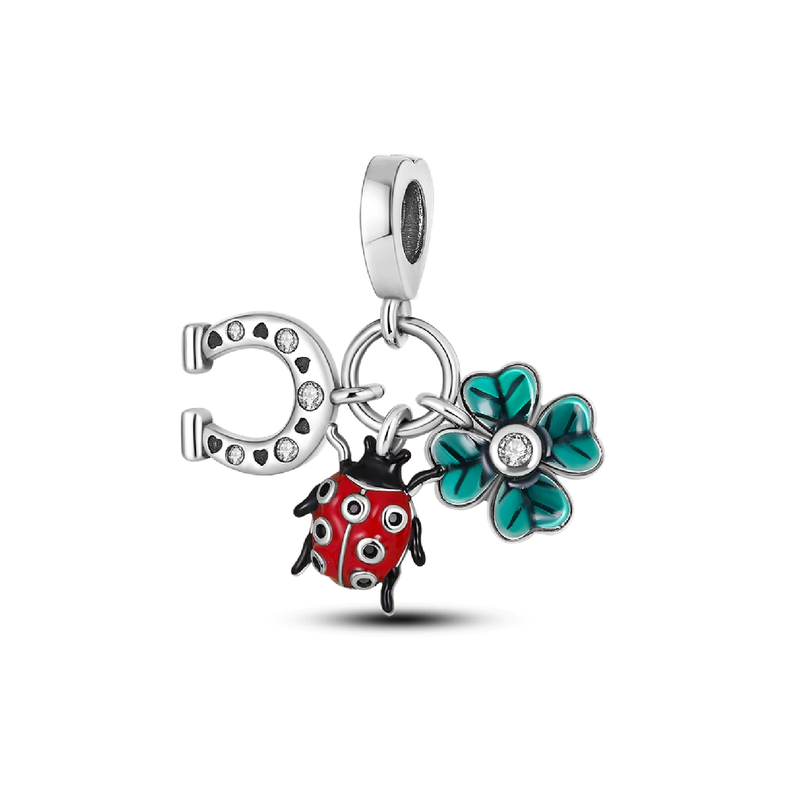 Charm Triple Suerte Y Circones En Plata 925 Silver Heart-0