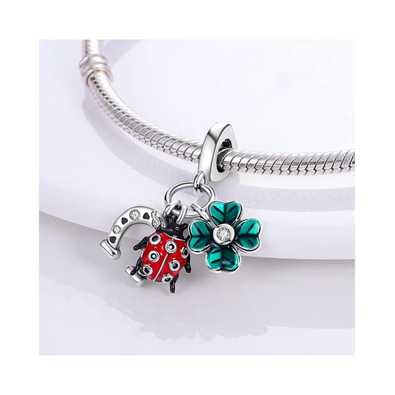 Charm Triple Suerte Y Circones En Plata 925 Silver Heart-1