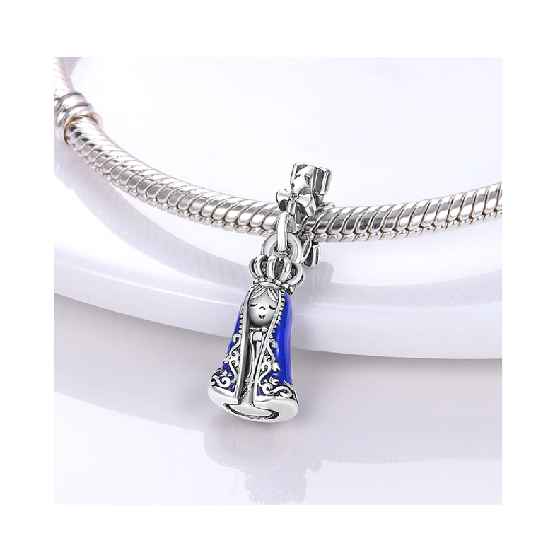 Charm Virgen Azul En Plata 925 Silver Heart-1