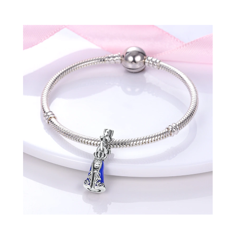 Charm Virgen Azul En Plata 925 Silver Heart-2