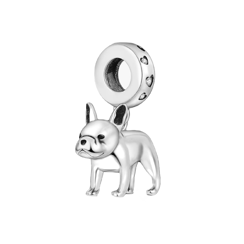 Charm Perro Bulldog Francés Circones Plata 925 Silver Heart-0