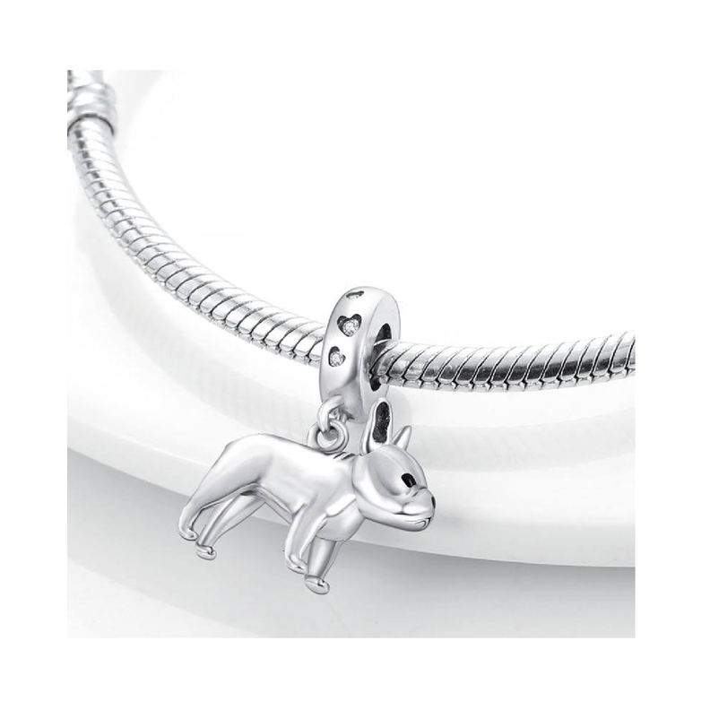 Charm Perro Bulldog Francés Circones Plata 925 Silver Heart-1