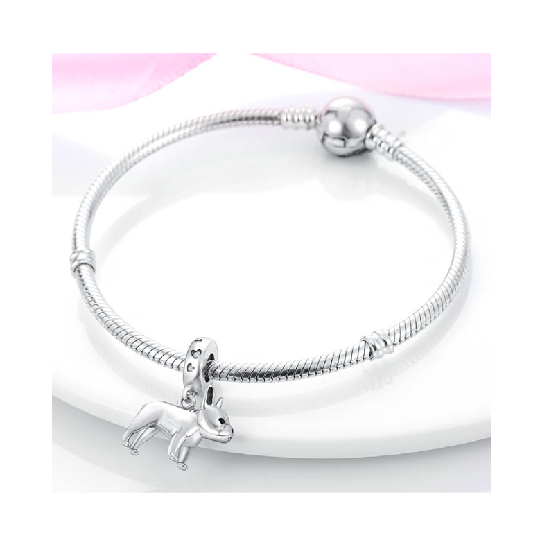 Charm Perro Bulldog Francés Circones Plata 925 Silver Heart-2