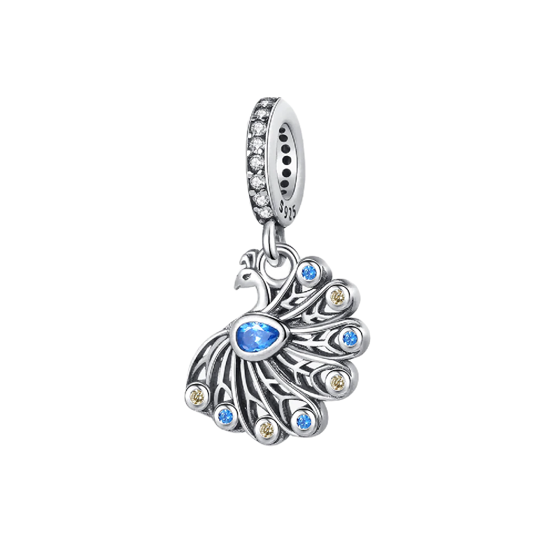Charm Pavo Real Y Circones Brillantes Plata 925 Silver Heart-0