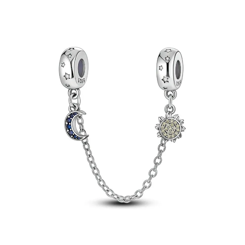 Charm Cadena Seguridad Media Luna Sol Plata 925 Silver Heart-0