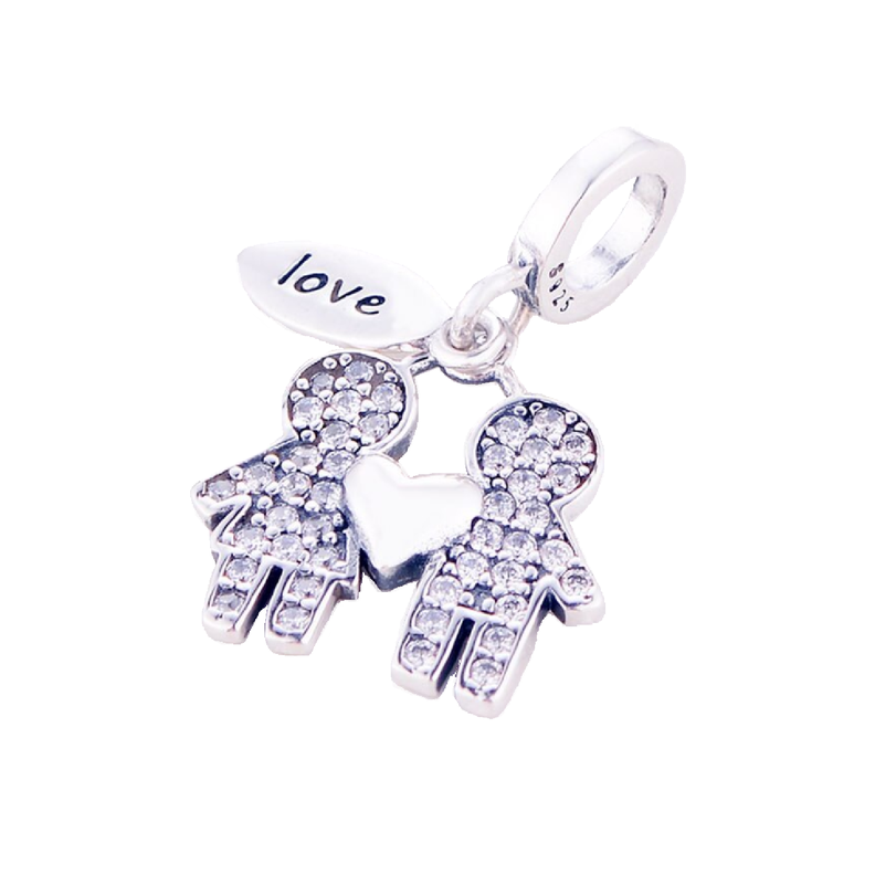 Charm Pareja Corazón Y Circones En Plata 925 Silver Heart-0