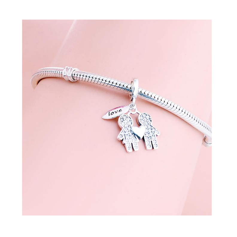 Charm Pareja Corazón Y Circones En Plata 925 Silver Heart-1
