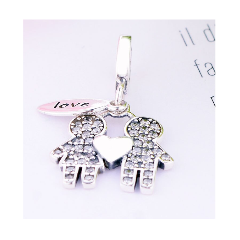 Charm Pareja Corazón Y Circones En Plata 925 Silver Heart-2