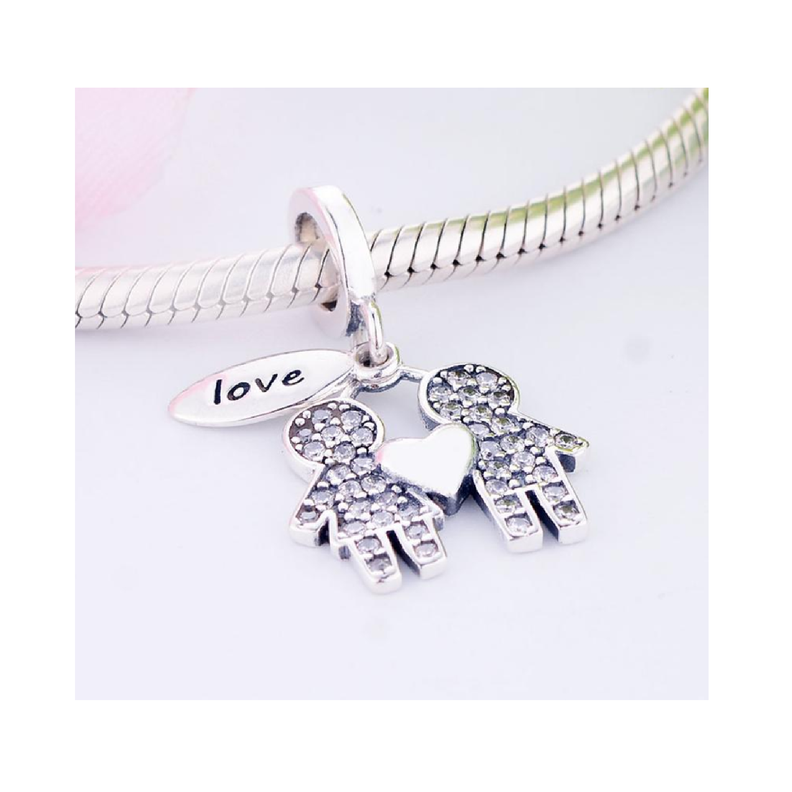 Charm Pareja Corazón Y Circones En Plata 925 Silver Heart-3